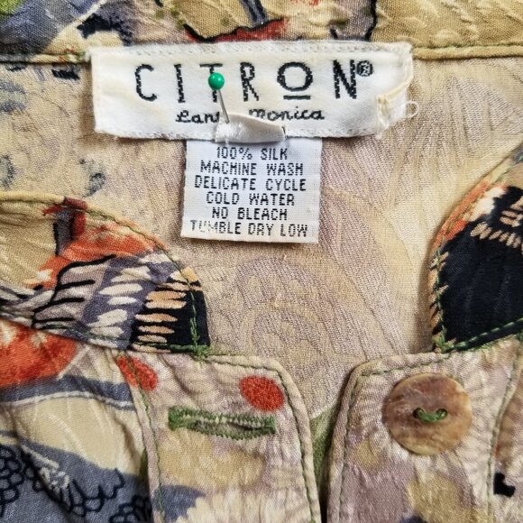 Citron Silk Tunic Top with Asian Motif - Picture 8 of 16